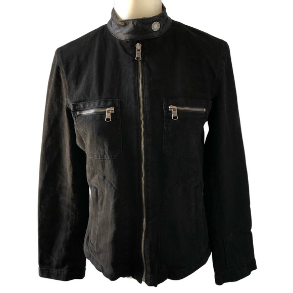 lauren jeans co ralph lauren black denim jacket with leather collar size medium